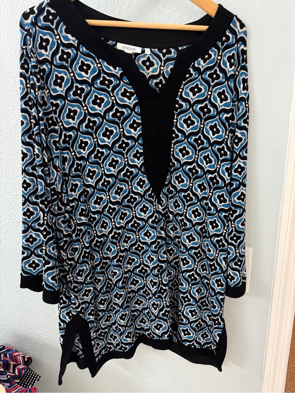 Chico's Black and Blue Geometric Tunic